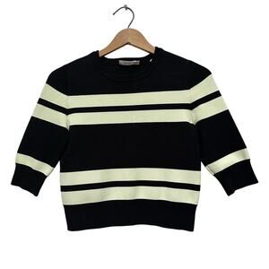 A.L.C. Black and Cream Striped Crew Neck Sweater